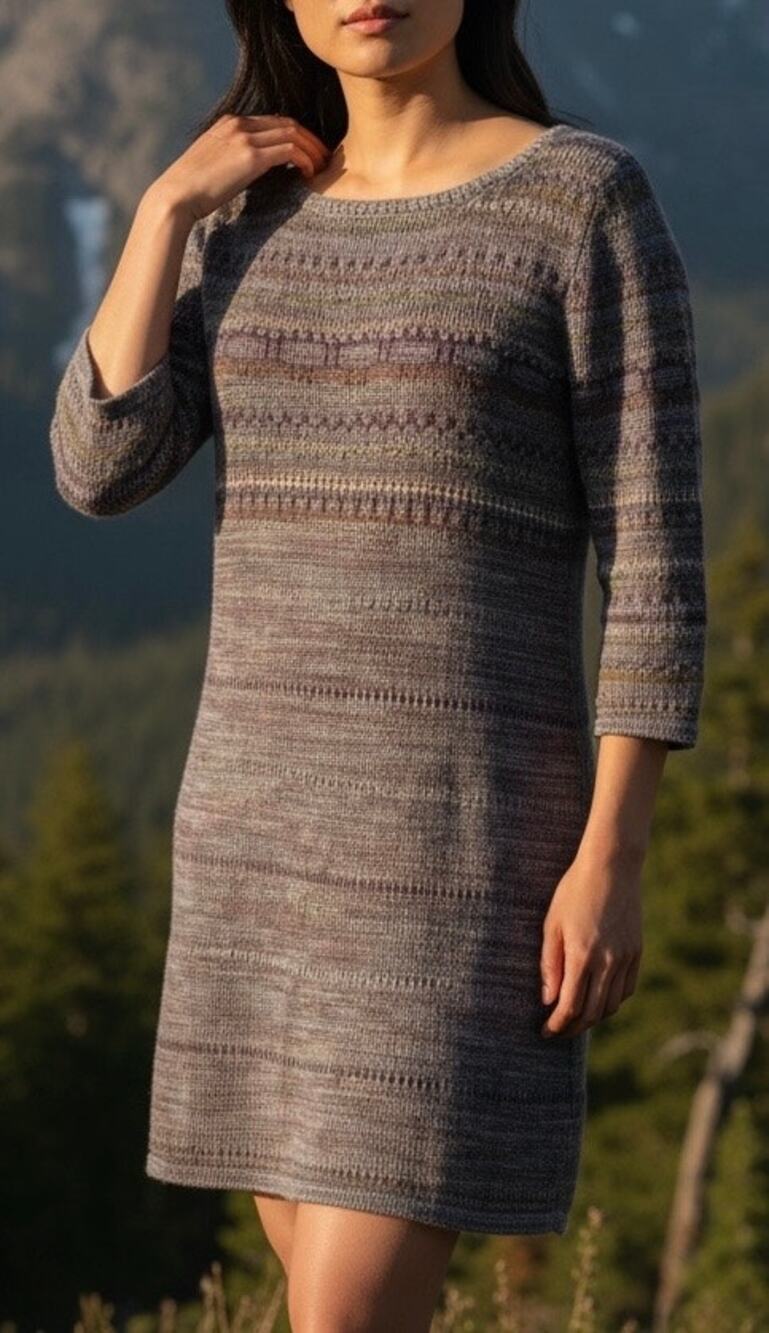 Peruvian Connection Mini Sweater Dress Fair Isle Brown Stripe Cotton Wool XS